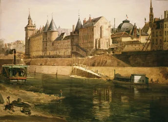 O Palácio da Justiça, a Conciergerie e a Torre do Relógio, depois de 1858